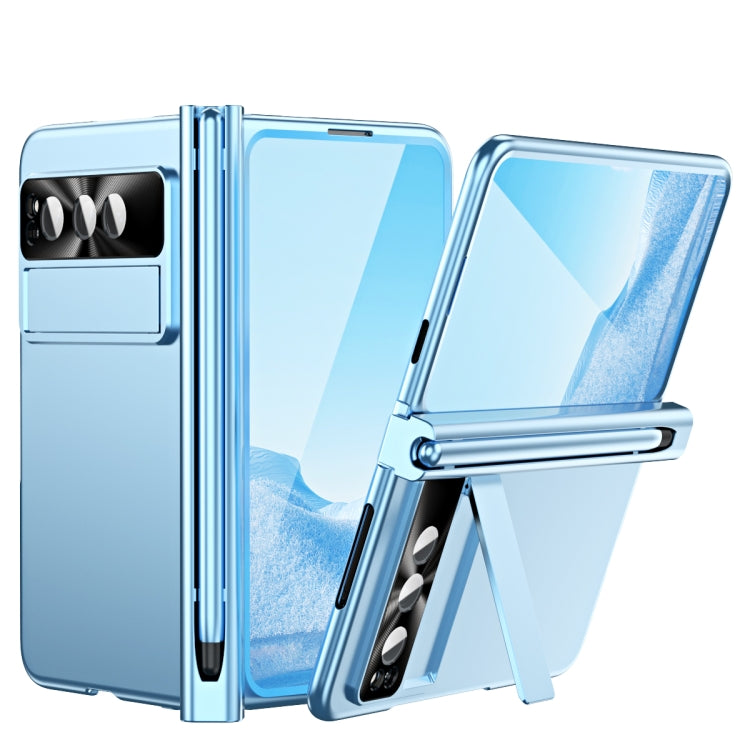 For Google Pixel Fold Integrated Electroplating Pen Slot Folding Phone Case with Stylus(Blue) - Google Cases by PMC TechLife | Online Shopping South Africa | PMC TechLife | Buy Now Pay Later Mobicred