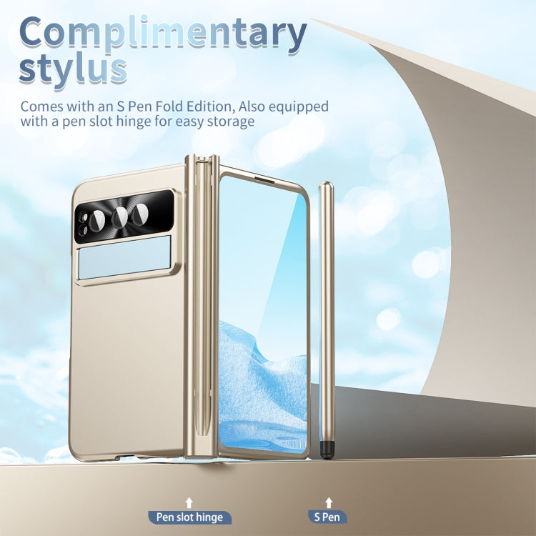 For Google Pixel Fold Integrated Electroplating Pen Slot Double Hinge Folding Phone Case with Stylus(Gold) - free shipping - PMC TechLife - Order now!