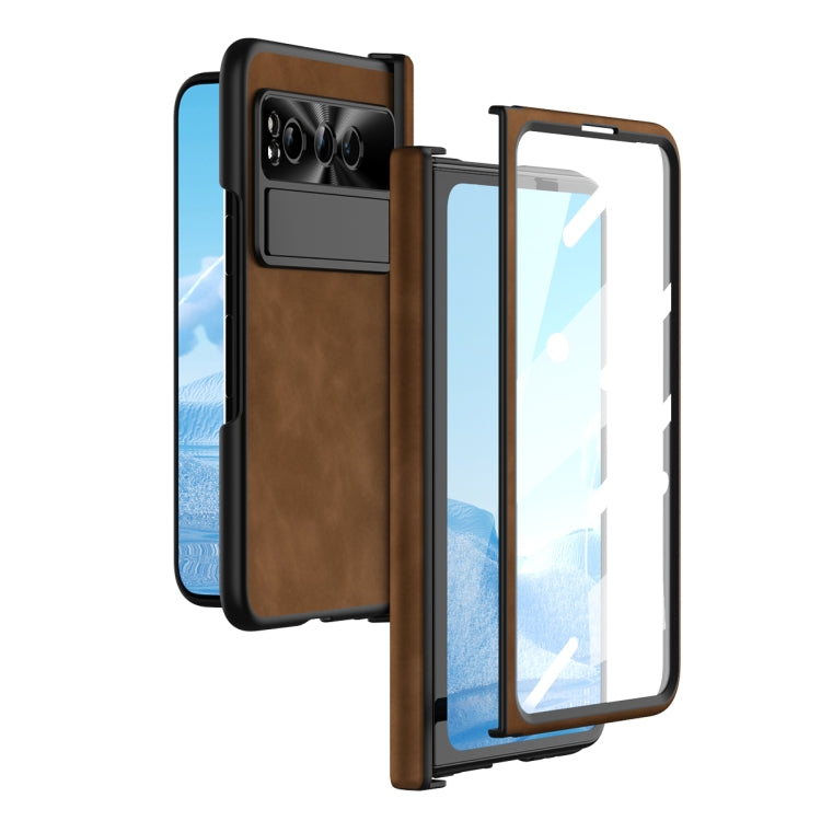 For Google Pixel Fold Integrated Napa Texture All-inclusive Phone Case with Hinge(Brown) - Google Cases by PMC TechLife | Online Shopping South Africa | PMC TechLife | Buy Now Pay Later Mobicred