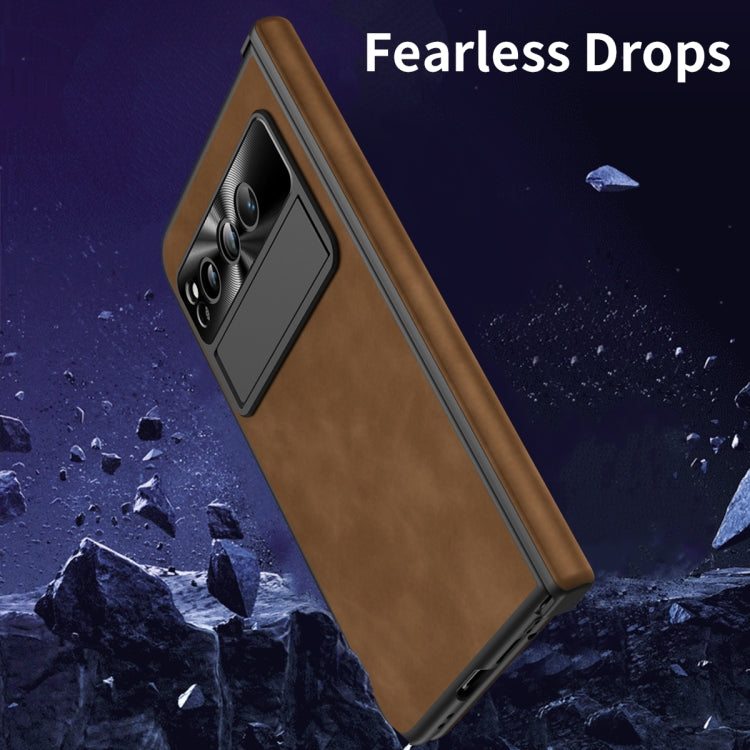 For Google Pixel Fold Integrated Napa Texture All-inclusive Phone Case with Hinge(Brown) - Google Cases by PMC TechLife | Online Shopping South Africa | PMC TechLife | Buy Now Pay Later Mobicred