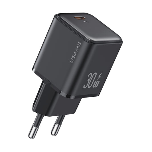 USAMS US-CC186 PD 30W USB-C/Type-C Single Port Electroplating Charger, EU Plug(Black) - USB Charger by PMC Jewellery | Online Shopping South Africa | PMC Jewellery | Buy Now Pay Later Mobicred