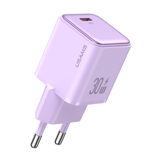 USAMS US-CC186 PD 30W USB-C/Type-C Single Port Electroplating Charger, EU Plug(Purple) - USB Charger by PMC Jewellery | Online Shopping South Africa | PMC Jewellery | Buy Now Pay Later Mobicred