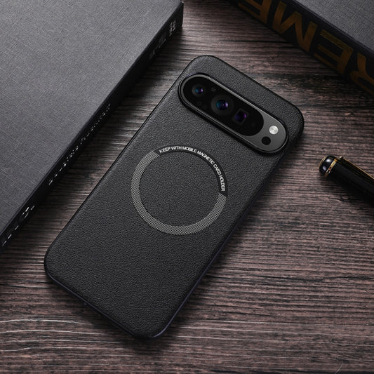 For Google Pixel 9 Pro Magsafe Magnetic Ring Leather Texture Phone Case(Black) - Google Cases by PMC Jewellery | Online Shopping South Africa | PMC Jewellery | Buy Now Pay Later Mobicred