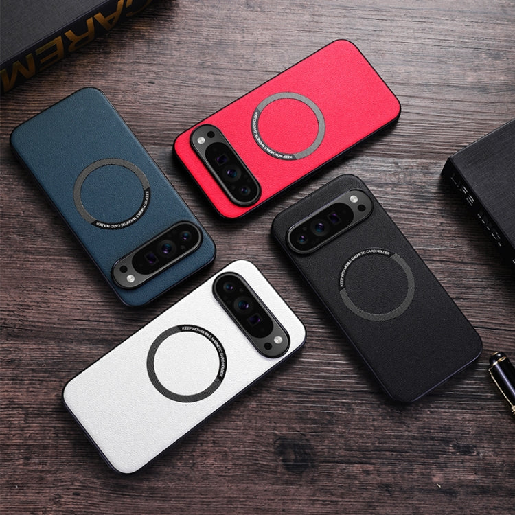 For Google Pixel 9 Magsafe Magnetic Ring Leather Texture Phone Case(White) - Google Cases by PMC TechLife | Online Shopping South Africa | PMC TechLife | Buy Now Pay Later Mobicred