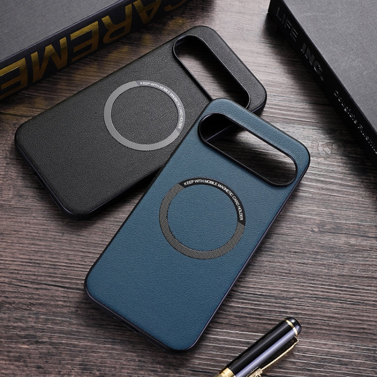 For Google Pixel 9 Magsafe Magnetic Ring Leather Texture Phone Case(White) - Google Cases by PMC TechLife | Online Shopping South Africa | PMC TechLife | Buy Now Pay Later Mobicred