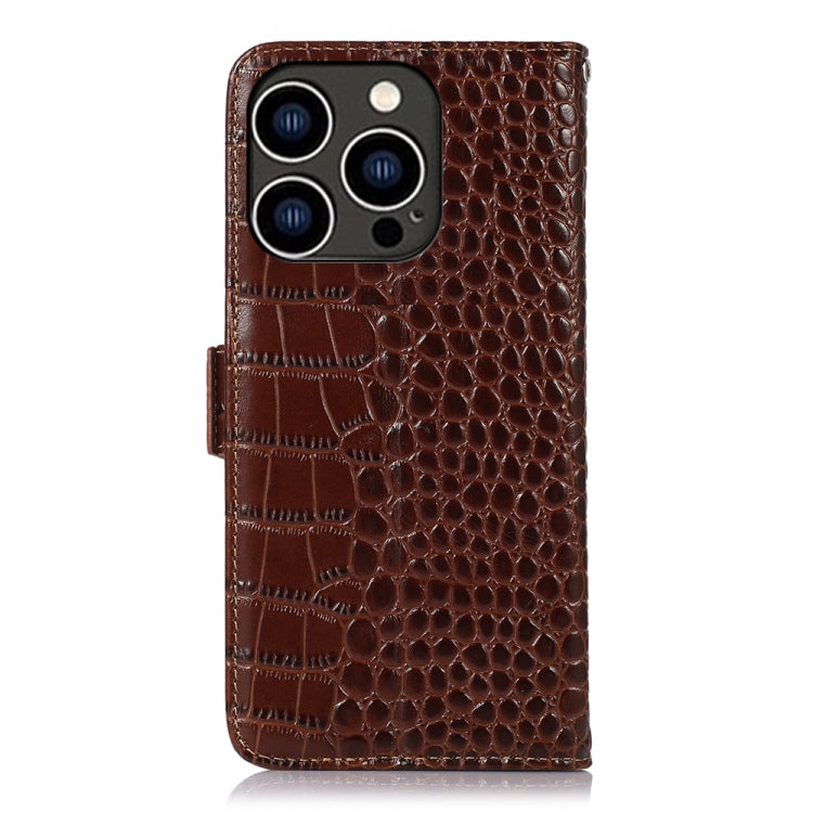 For iPhone 16 Pro Max Crocodile Top Layer Cowhide Leather Phone Case(Brown) - iPhone 16 Pro Max Cases by PMC TechLife | Online Shopping South Africa | PMC TechLife | Buy Now Pay Later Mobicred