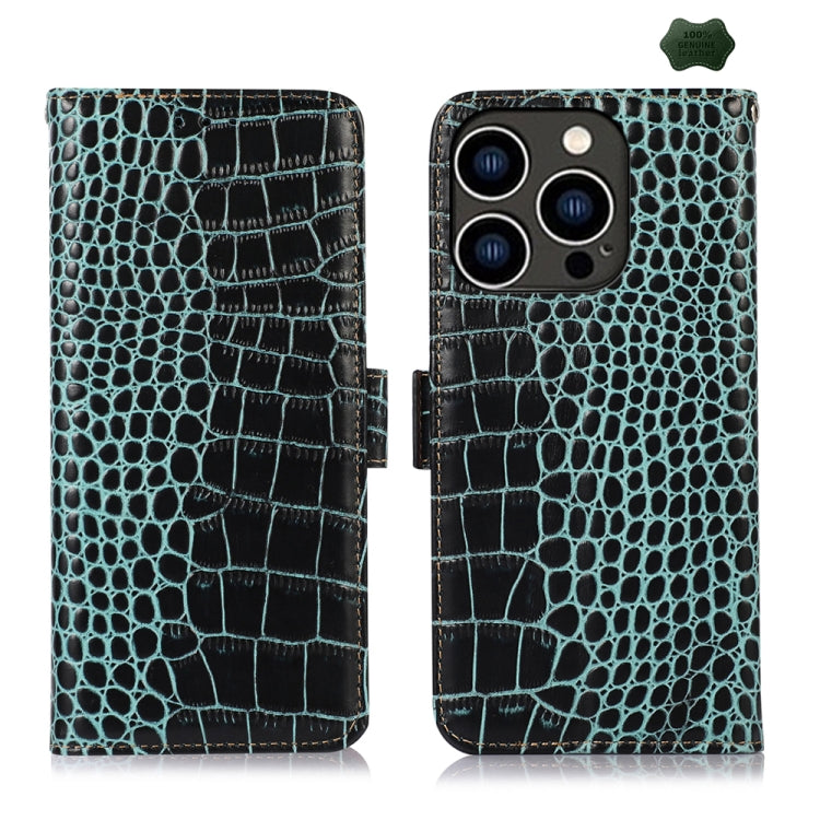 For iPhone 16 Pro Crocodile Top Layer Cowhide Leather Phone Case(Green) - free shipping - PMC TechLife - Order now!