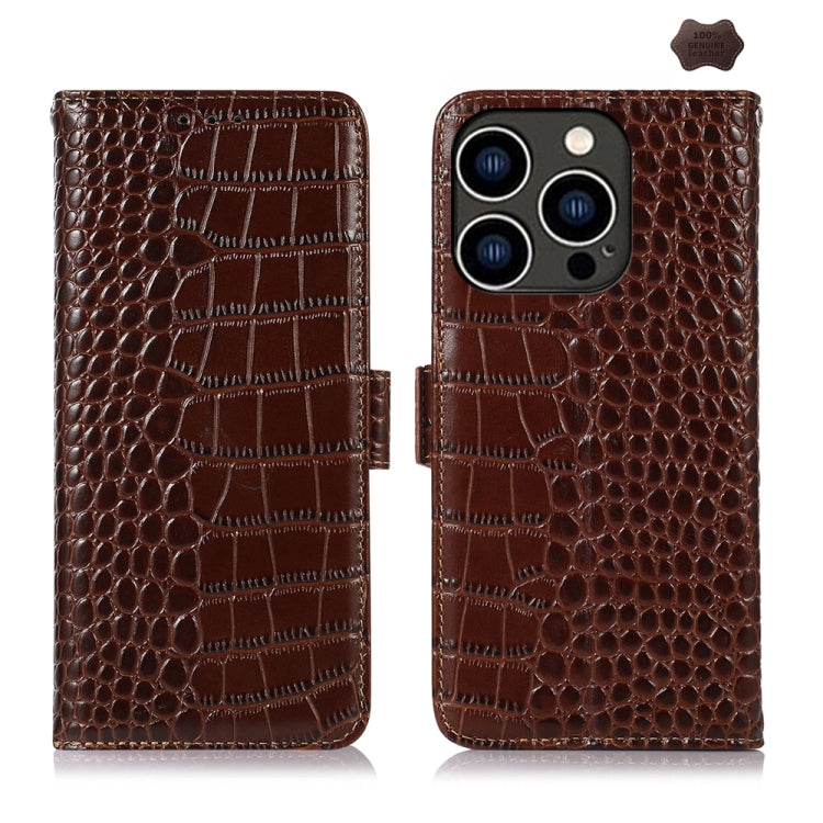 For iPhone 16 Pro Crocodile Top Layer Cowhide Leather Phone Case(Brown) - iPhone 16 Pro Cases by PMC TechLife | Online Shopping South Africa | PMC TechLife | Buy Now Pay Later Mobicred