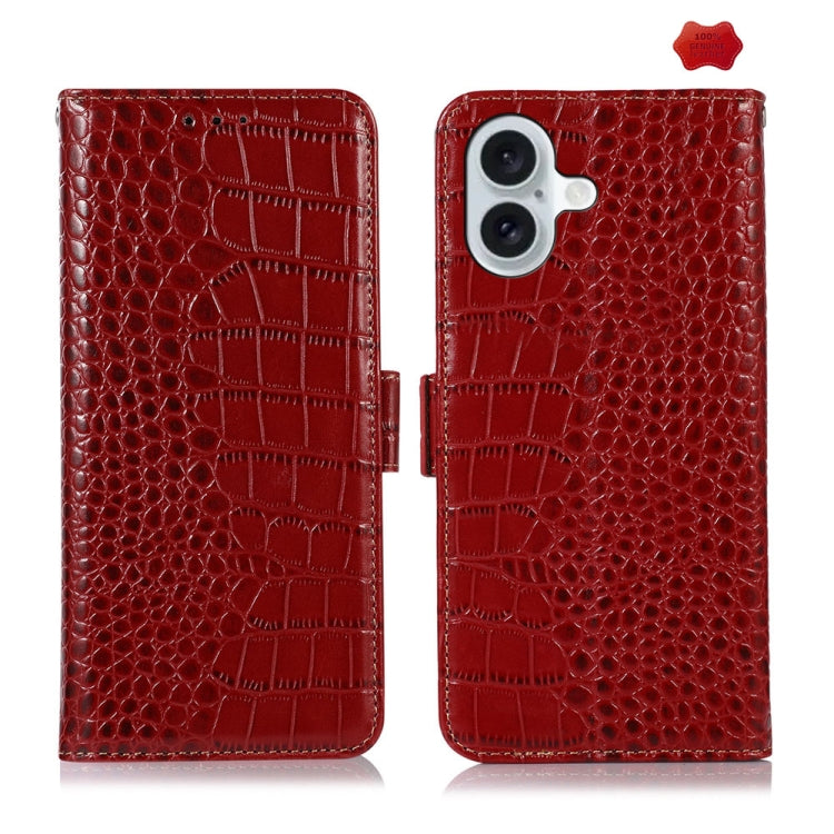 For iPhone 16 Plus Crocodile Top Layer Cowhide Leather Phone Case(Red) - iPhone 16 Plus Cases by PMC Jewellery | Online Shopping South Africa | PMC Jewellery | Buy Now Pay Later Mobicred