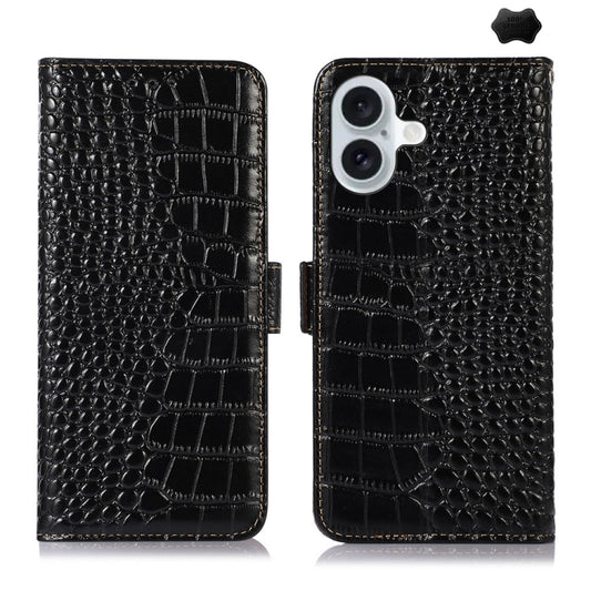 For iPhone 16 Crocodile Top Layer Cowhide Leather Phone Case(Black) - iPhone 16 Cases by PMC Jewellery | Online Shopping South Africa | PMC Jewellery | Buy Now Pay Later Mobicred