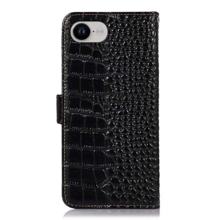 For iPhone 16e Crocodile Top Layer Cowhide Leather Phone Case(Black) - iPhone 16e Cases by PMC TechLife | Online Shopping South Africa | PMC TechLife | Buy Now Pay Later Mobicred