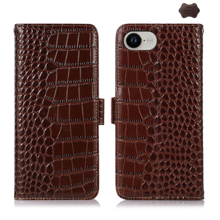 For iPhone 16e Crocodile Top Layer Cowhide Leather Phone Case(Brown) - iPhone 16e Cases by PMC TechLife | Online Shopping South Africa | PMC TechLife | Buy Now Pay Later Mobicred