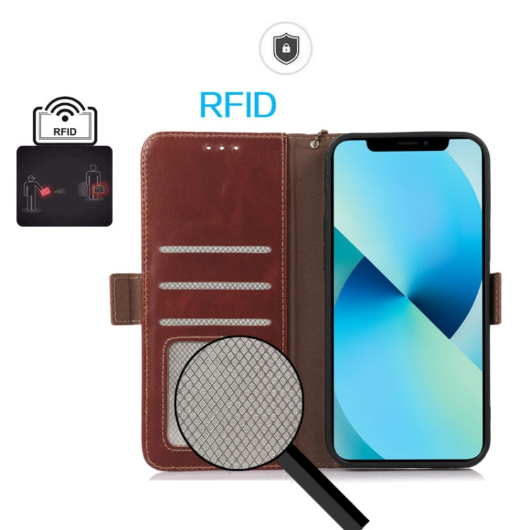For iPhone 16 Plus Crazy Horse Top Layer Cowhide Leather Phone Case(Brown) - iPhone 16 Plus Cases by PMC TechLife | Online Shopping South Africa | PMC TechLife | Buy Now Pay Later Mobicred