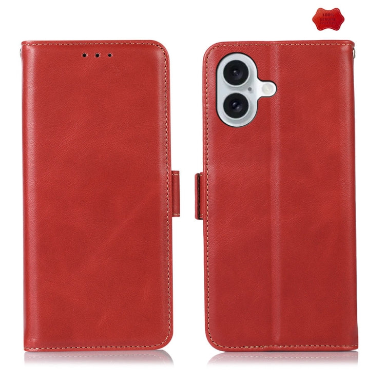 For iPhone 16 Crazy Horse Top Layer Cowhide Leather Phone Case(Red) - iPhone 16 Cases by PMC TechLife | Online Shopping South Africa | PMC TechLife | Buy Now Pay Later Mobicred