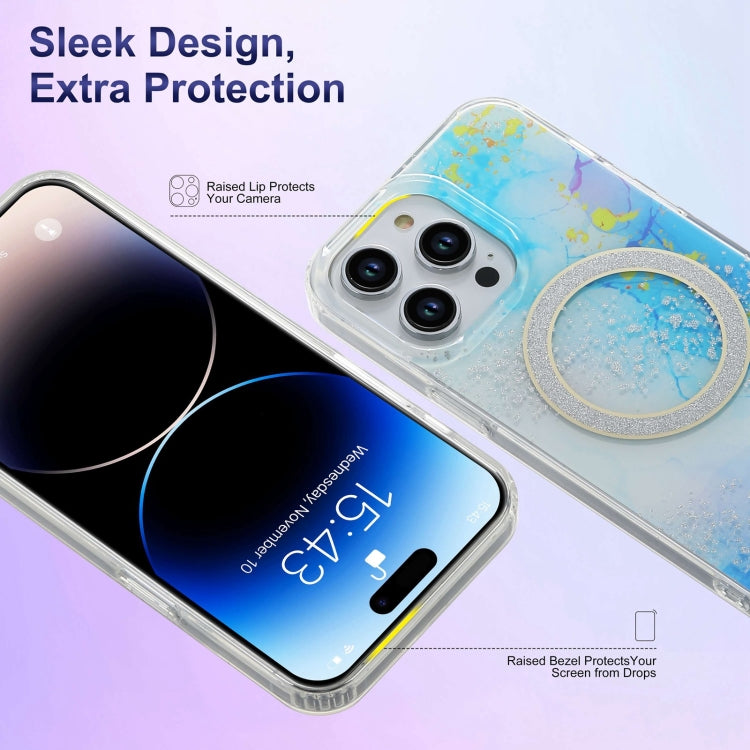 For iPhone 14 Dual-side IMD Marble Magsafe Phone Case(Dark Blue) -  by PMC TechLife | Online Shopping South Africa | PMC TechLife
