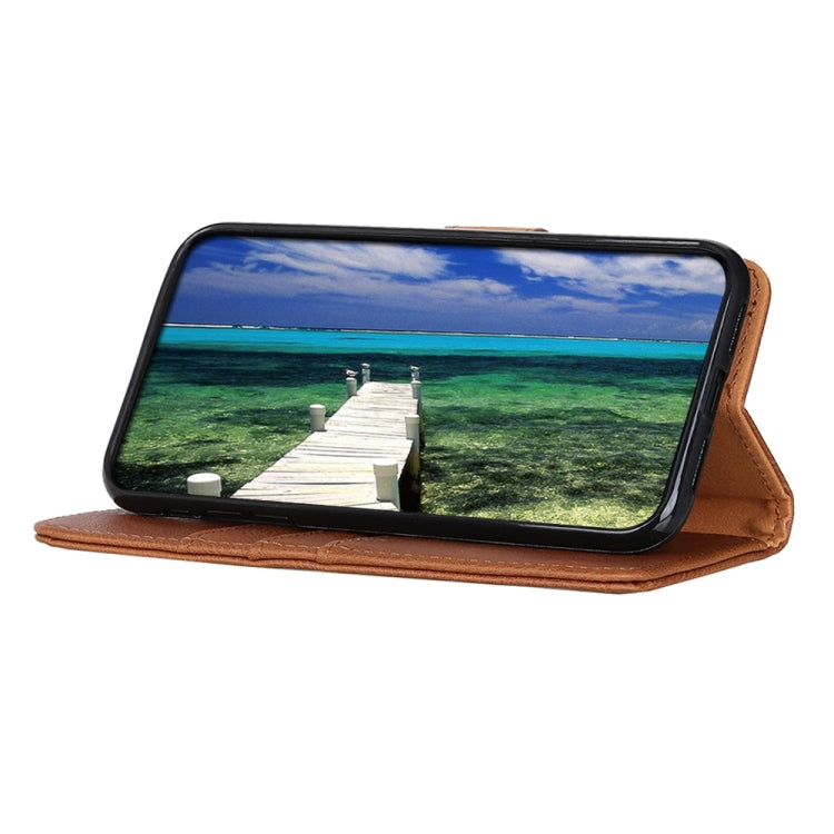 For iPhone 16 KHAZNEH Cowhide Texture Horizontal Flip Leather Phone Case(Brown) - iPhone 16 Cases by PMC TechLife | Online Shopping South Africa | PMC TechLife | Buy Now Pay Later Mobicred