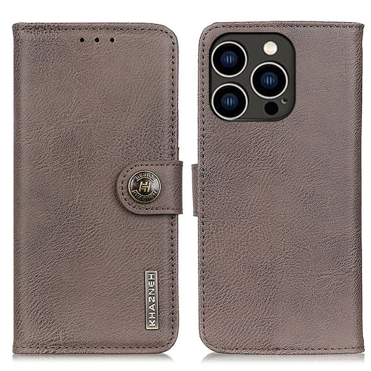 For iPhone 16 Pro KHAZNEH Cowhide Texture Horizontal Flip Leather Phone Case(Khaki) - iPhone 16 Pro Cases by PMC TechLife | Online Shopping South Africa | PMC TechLife | Buy Now Pay Later Mobicred