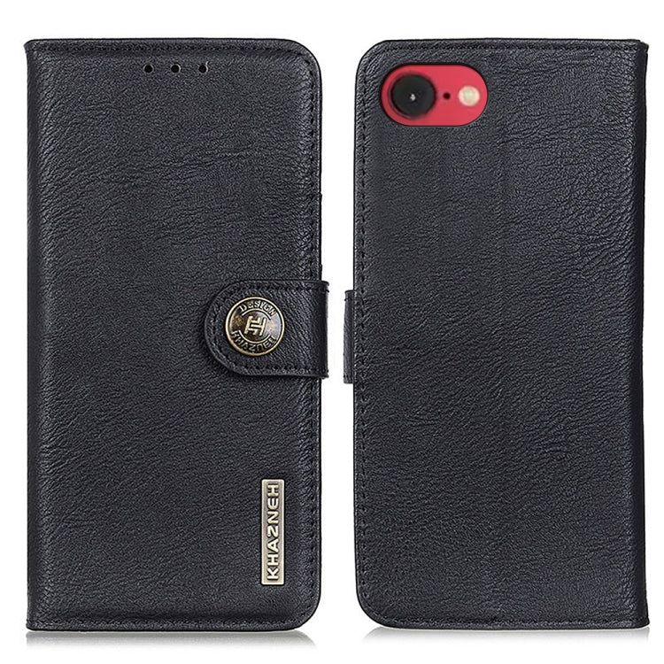 For iPhone 16e KHAZNEH Cowhide Texture Horizontal Flip Leather Phone Case(Black) - iPhone 16e Cases by PMC TechLife | Online Shopping South Africa | PMC TechLife | Buy Now Pay Later Mobicred