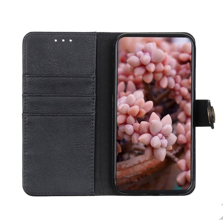 For iPhone 16e KHAZNEH Cowhide Texture Horizontal Flip Leather Phone Case(Black) - iPhone 16e Cases by PMC TechLife | Online Shopping South Africa | PMC TechLife | Buy Now Pay Later Mobicred
