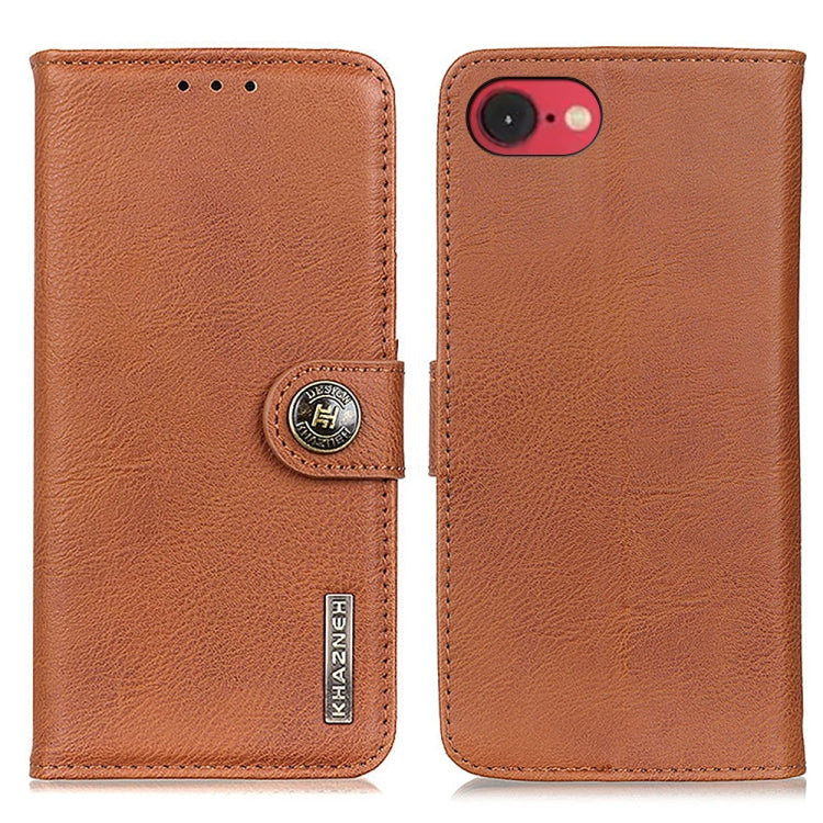 For iPhone 16e KHAZNEH Cowhide Texture Horizontal Flip Leather Phone Case(Brown) - iPhone 16e Cases by PMC TechLife | Online Shopping South Africa | PMC TechLife | Buy Now Pay Later Mobicred