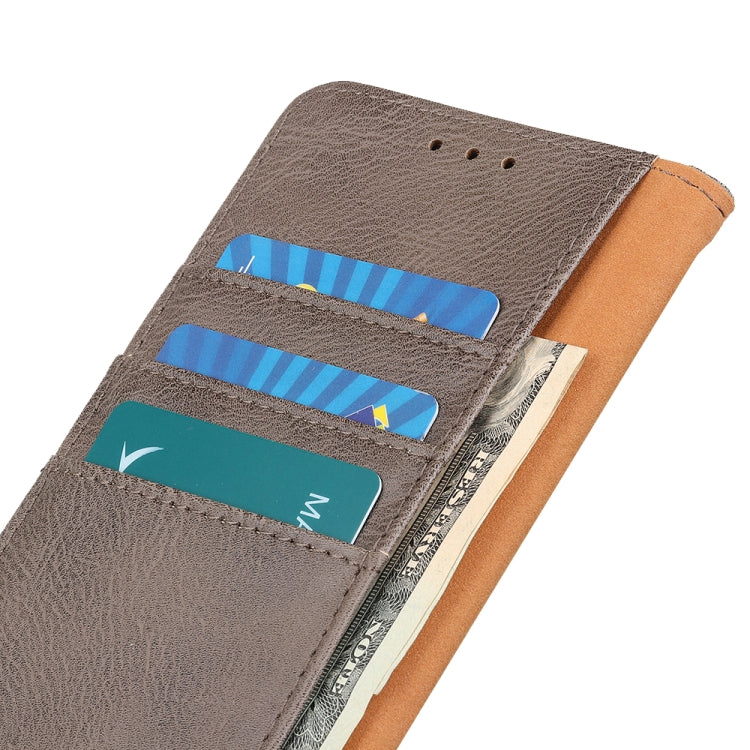For iPhone 16e KHAZNEH Cowhide Texture Horizontal Flip Leather Phone Case(Khaki) - iPhone 16e Cases by PMC TechLife | Online Shopping South Africa | PMC TechLife | Buy Now Pay Later Mobicred