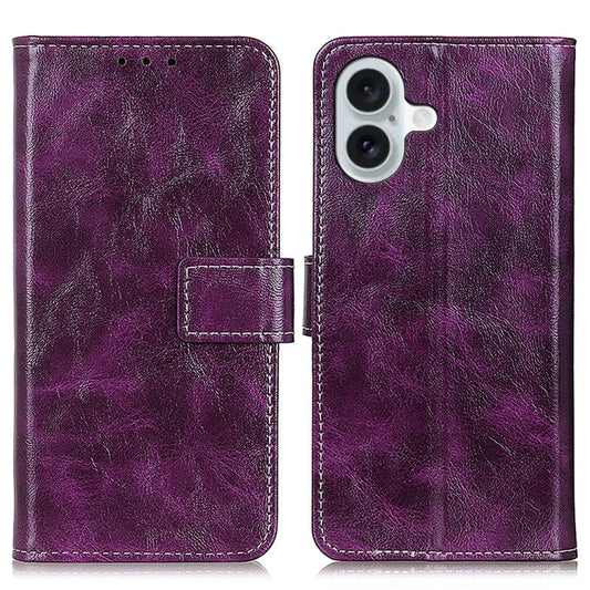 For iPhone 16 Plus Retro Crazy Horse Texture Horizontal Flip Leather Phone Case(Purple) - iPhone 16 Plus Cases by PMC Jewellery | Online Shopping South Africa | PMC Jewellery | Buy Now Pay Later Mobicred