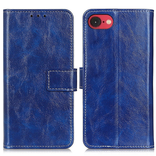 For iPhone 16e Retro Crazy Horse Texture Horizontal Flip Leather Phone Case(Blue) - iPhone 16e Cases by PMC Jewellery | Online Shopping South Africa | PMC Jewellery | Buy Now Pay Later Mobicred