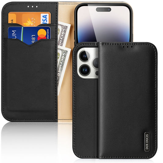 For iPhone 15 Pro DUX DUCIS Hivo Series Cowhide + PU + TPU Flip Phone Case(Black) - iPhone 15 Pro Cases by DUX DUCIS | Online Shopping South Africa | PMC Jewellery | Buy Now Pay Later Mobicred