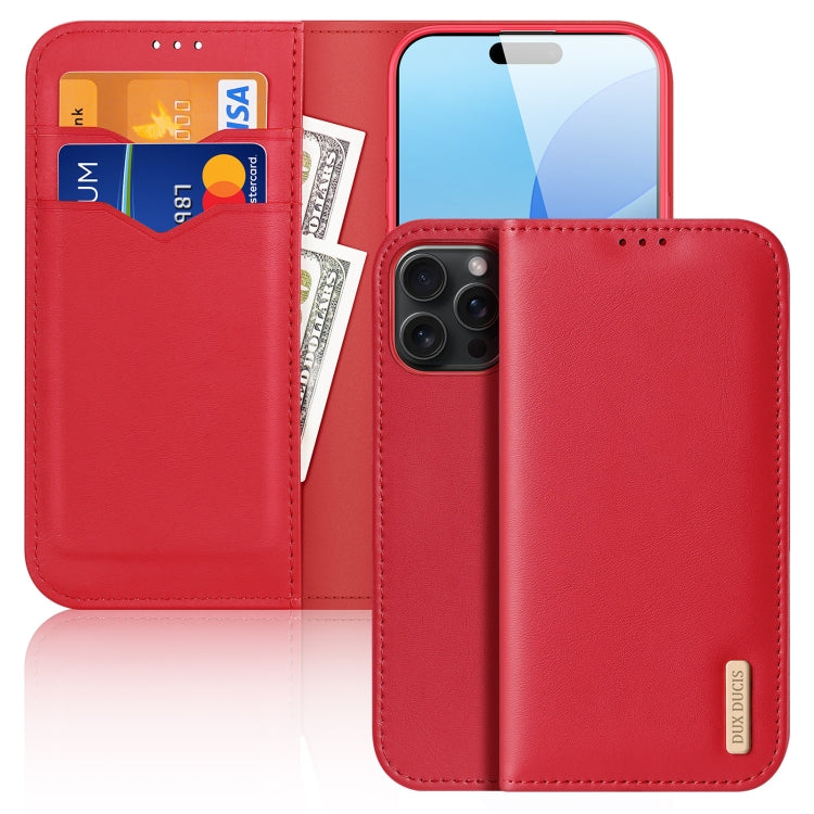 For iPhone 16 Pro DUX DUCIS Hivo Series Cowhide + PU + TPU Flip Phone Case(Red) - iPhone 16 Pro Cases by DUX DUCIS | Online Shopping South Africa | PMC Jewellery | Buy Now Pay Later Mobicred