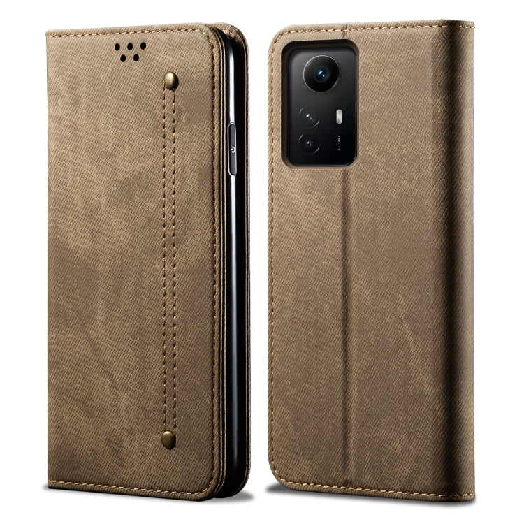 For Xiaomi Redmi Note 12S Denim Texture Flip Leather Phone Case(Khaki) - Xiaomi Cases by PMC TechLife | Online Shopping South Africa | PMC TechLife | Buy Now Pay Later Mobicred
