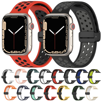 For Apple Watch SE 2023 40mm Magnetic Buckle Silicone Watch Band(Orange White) - Watch Bands by PMC Jewellery | Online Shopping South Africa | PMC Jewellery