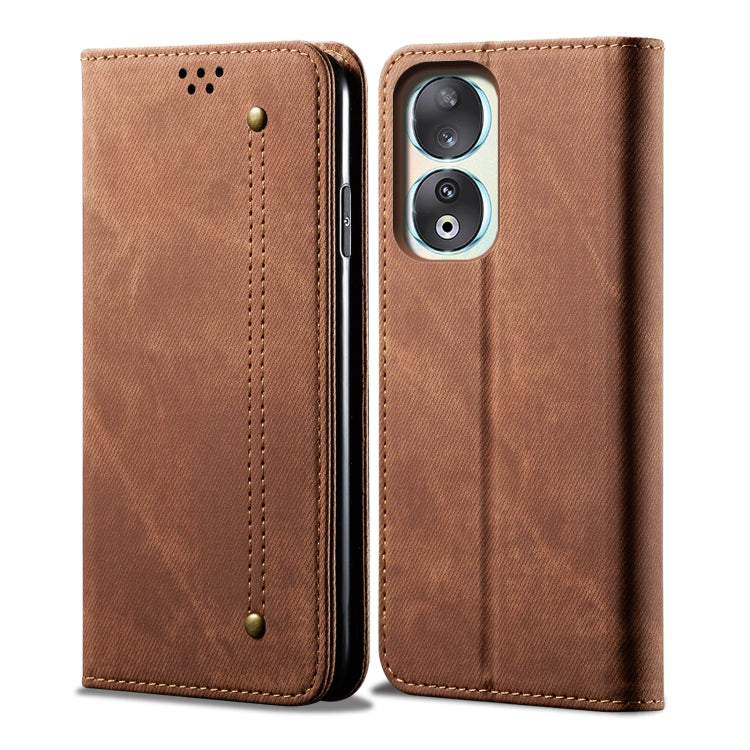 For Honor 90 Denim Texture Flip Leather Phone Case(Brown) - Honor Cases by PMC Jewellery | Online Shopping South Africa | PMC Jewellery | Buy Now Pay Later Mobicred