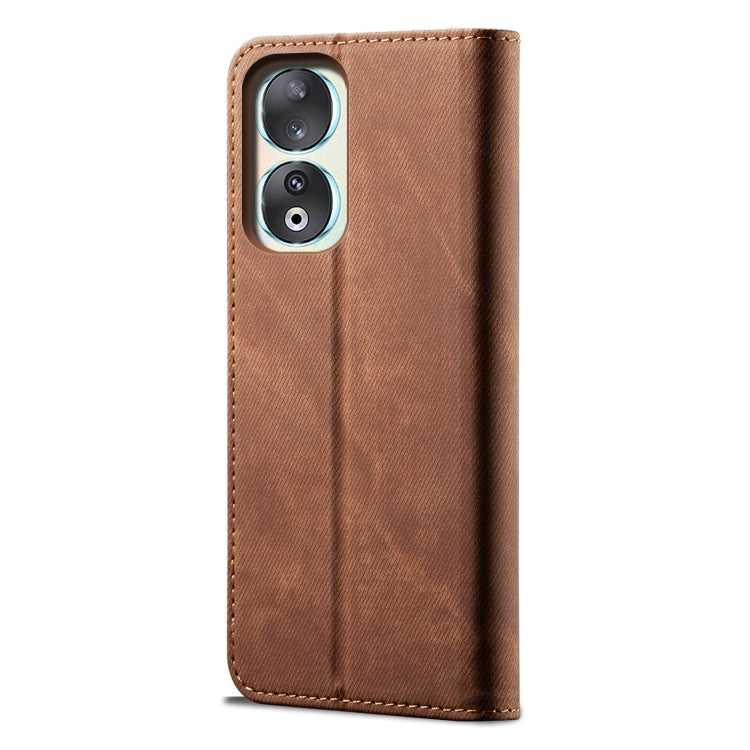 For Honor 90 Pro Denim Texture Flip Leather Phone Case(Brown) - Honor Cases by PMC TechLife | Online Shopping South Africa | PMC TechLife | Buy Now Pay Later Mobicred