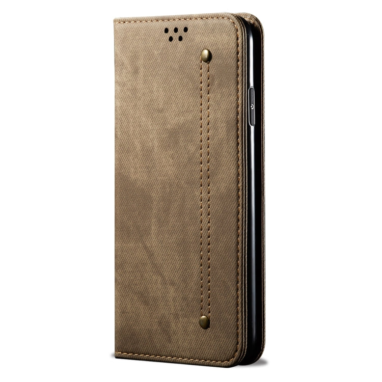 For Honor X8 5G / X6 4G Foreign Denim Texture Flip Leather Phone Case(Khaki) - Honor Cases by PMC TechLife | Online Shopping South Africa | PMC TechLife | Buy Now Pay Later Mobicred