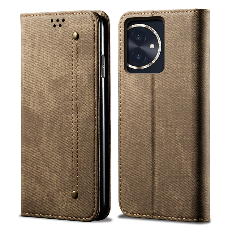 For Honor 100 Denim Texture Flip Leather Phone Case(Khaki) - Honor Cases by PMC TechLife | Online Shopping South Africa | PMC TechLife | Buy Now Pay Later Mobicred