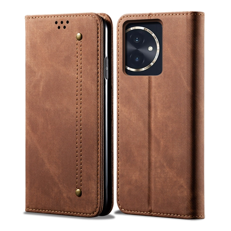 For Honor 100 Denim Texture Flip Leather Phone Case(Brown) - Honor Cases by PMC Jewellery | Online Shopping South Africa | PMC Jewellery | Buy Now Pay Later Mobicred