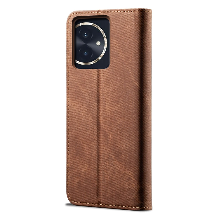 For Honor 100 Denim Texture Flip Leather Phone Case(Brown) - Honor Cases by PMC Jewellery | Online Shopping South Africa | PMC Jewellery | Buy Now Pay Later Mobicred