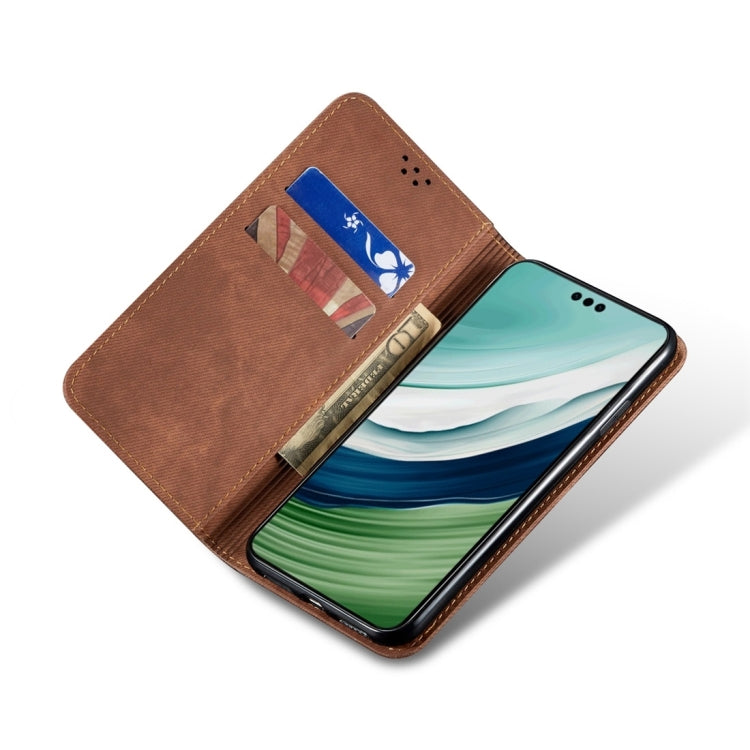 For Honor 100 Denim Texture Flip Leather Phone Case(Brown) - Honor Cases by PMC TechLife | Online Shopping South Africa | PMC TechLife | Buy Now Pay Later Mobicred