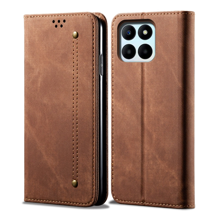 For Honor X8b 4G Global Denim Texture Flip Leather Phone Case(Brown) - Honor Cases by PMC TechLife | Online Shopping South Africa | PMC TechLife | Buy Now Pay Later Mobicred