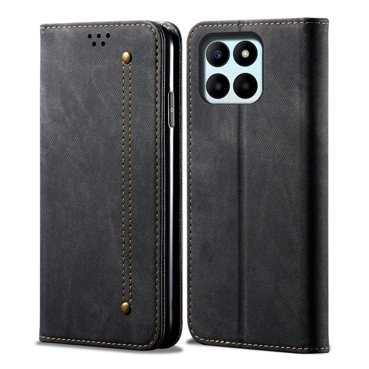 For Honor X8b 4G Global Denim Texture Flip Leather Phone Case(Black) - Honor Cases by PMC TechLife | Online Shopping South Africa | PMC TechLife | Buy Now Pay Later Mobicred