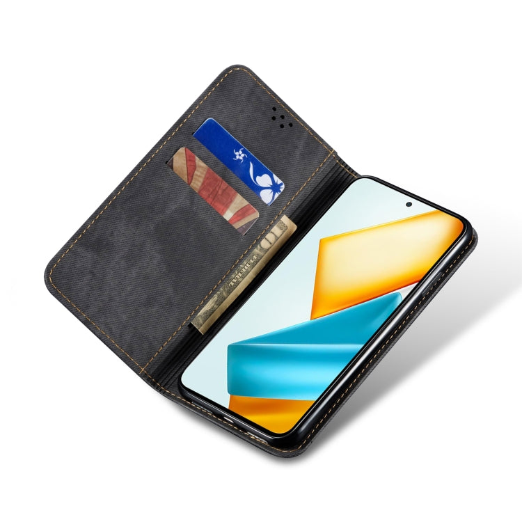 For Honor X8b 4G Global Denim Texture Flip Leather Phone Case(Black) - Honor Cases by PMC TechLife | Online Shopping South Africa | PMC TechLife | Buy Now Pay Later Mobicred
