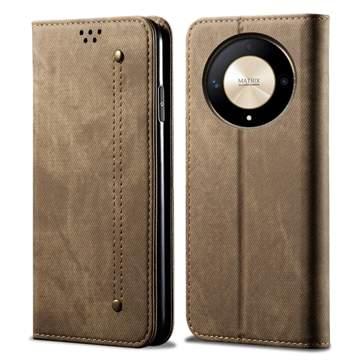 For Honor Magic6 Lite / X9b 5G Denim Texture Flip Leather Phone Case(Khaki) - Honor Cases by PMC Jewellery | Online Shopping South Africa | PMC Jewellery | Buy Now Pay Later Mobicred