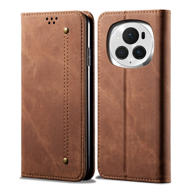 For Honor Magic6 Denim Texture Flip Leather Phone Case(Brown) - Honor Cases by PMC TechLife | Online Shopping South Africa | PMC TechLife | Buy Now Pay Later Mobicred