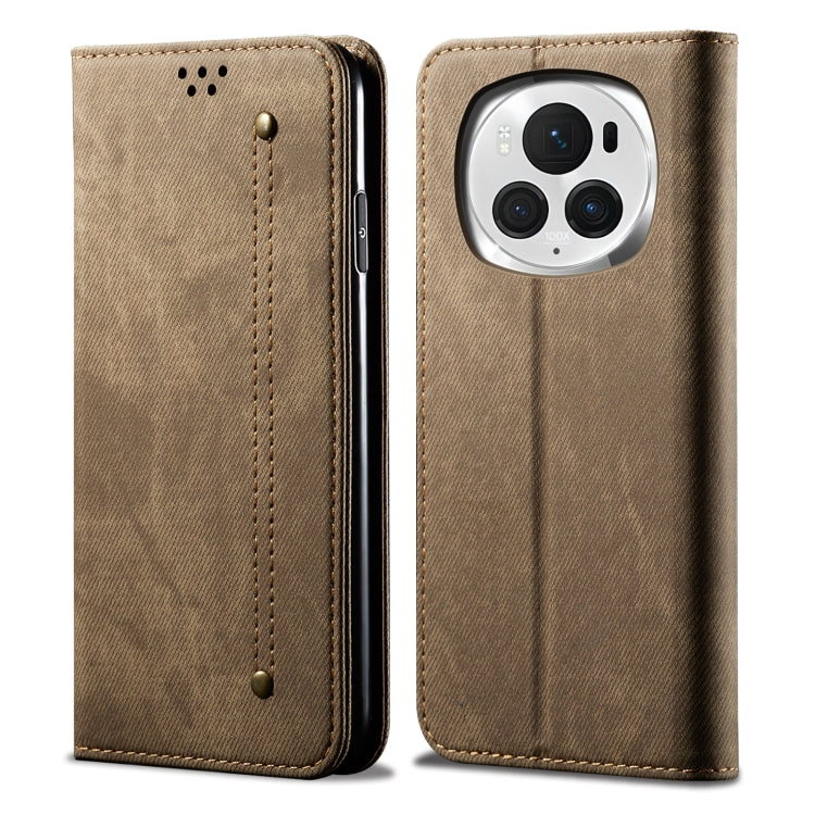 For Honor Magic6 Pro Denim Texture Flip Leather Phone Case(Khaki) - Honor Cases by PMC TechLife | Online Shopping South Africa | PMC TechLife | Buy Now Pay Later Mobicred