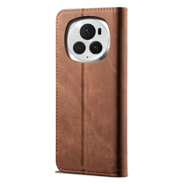For Honor Magic6 Pro Denim Texture Flip Leather Phone Case(Brown) - Honor Cases by PMC TechLife | Online Shopping South Africa | PMC TechLife | Buy Now Pay Later Mobicred