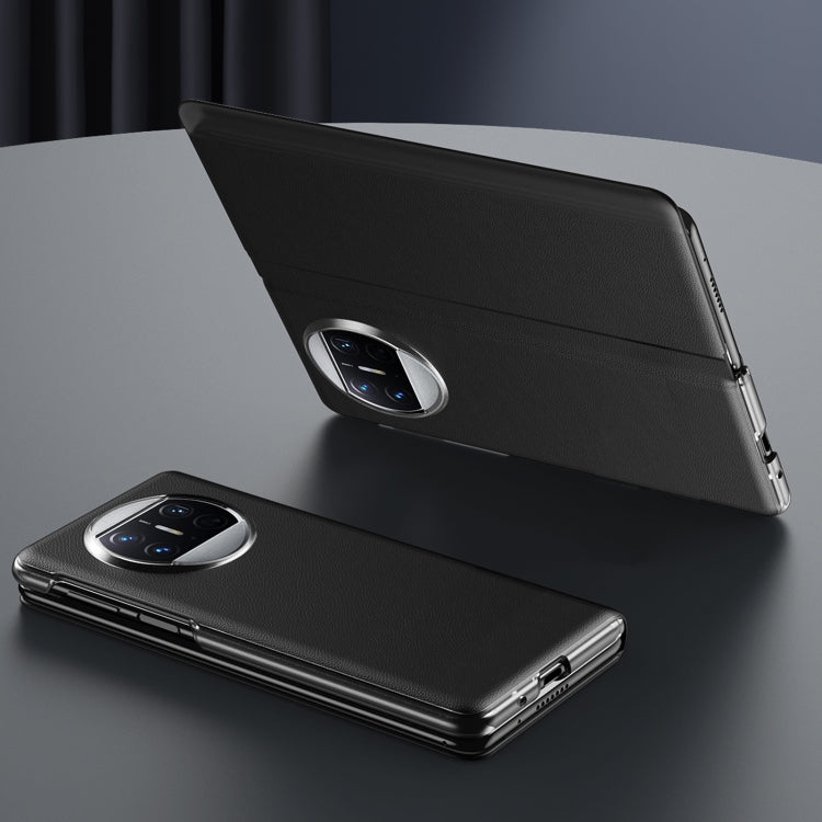 For Huawei Mate X3 Litchi Pattern Foldable Side Window View Protective Phone Case(Blue) - Huawei Cases by PMC TechLife | Online Shopping South Africa | PMC TechLife | Buy Now Pay Later Mobicred