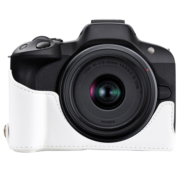 For Canon EOS R50 1/4 inch Thread PU Leather Camera Half Case Base(White) - Half Case by PMC TechLife | Online Shopping South Africa | PMC TechLife | Buy Now Pay Later Mobicred