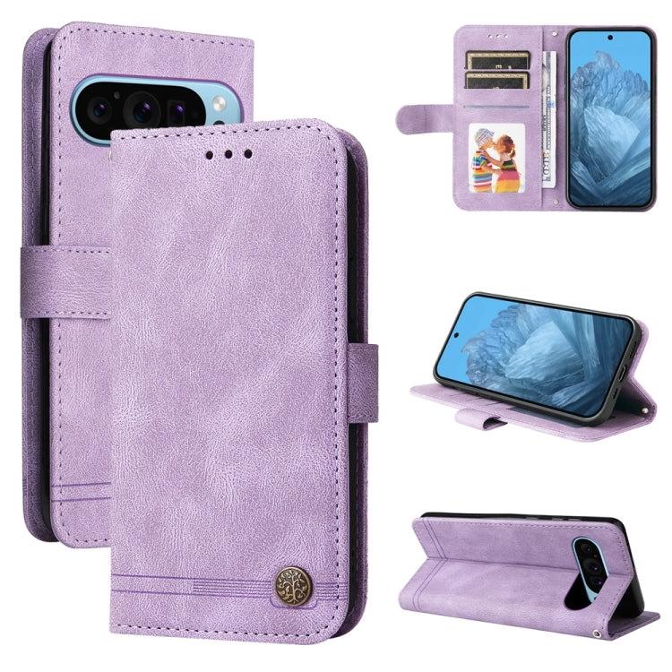 For Google Pixel 9 Skin Feel Life Tree Metal Button Leather Phone Case(Purple) - Google Cases by PMC TechLife | Online Shopping South Africa | PMC TechLife | Buy Now Pay Later Mobicred