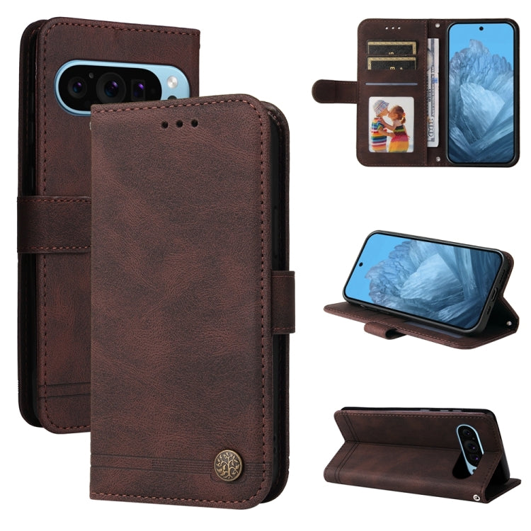 For Google Pixel 9 Skin Feel Life Tree Metal Button Leather Phone Case(Brown) - Google Cases by PMC TechLife | Online Shopping South Africa | PMC TechLife | Buy Now Pay Later Mobicred