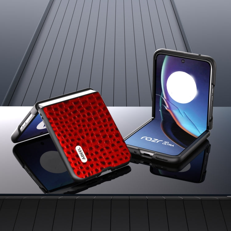 For Motorola Razr 40 Ultra ABEEL Genuine Leather Crocodile Pattern Black Edge Phone Case(Red) - Motorola Cases by PMC TechLife | Online Shopping South Africa | PMC TechLife | Buy Now Pay Later Mobicred